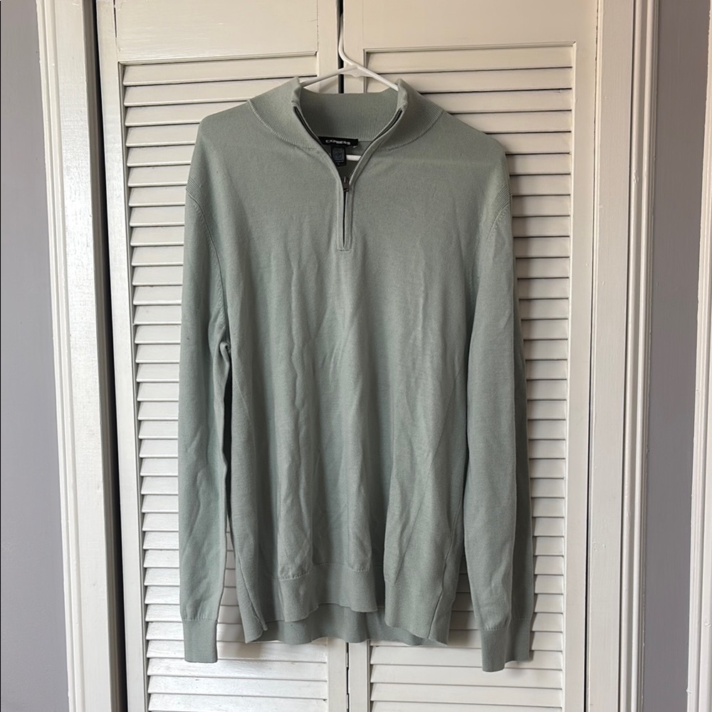 Express Green Zip Up Sweater Lightweight Knit